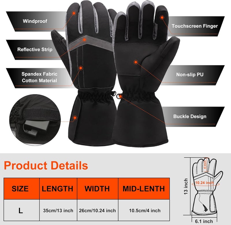 GEMSTONEGO Store Heated Gloves for Men Women - Electric Hand Warmers with Waterproof Windproof Touchscreen - Winter Warm Heated Thermal Gloves for Hiking Skiing Outdoor Sports - Image 3